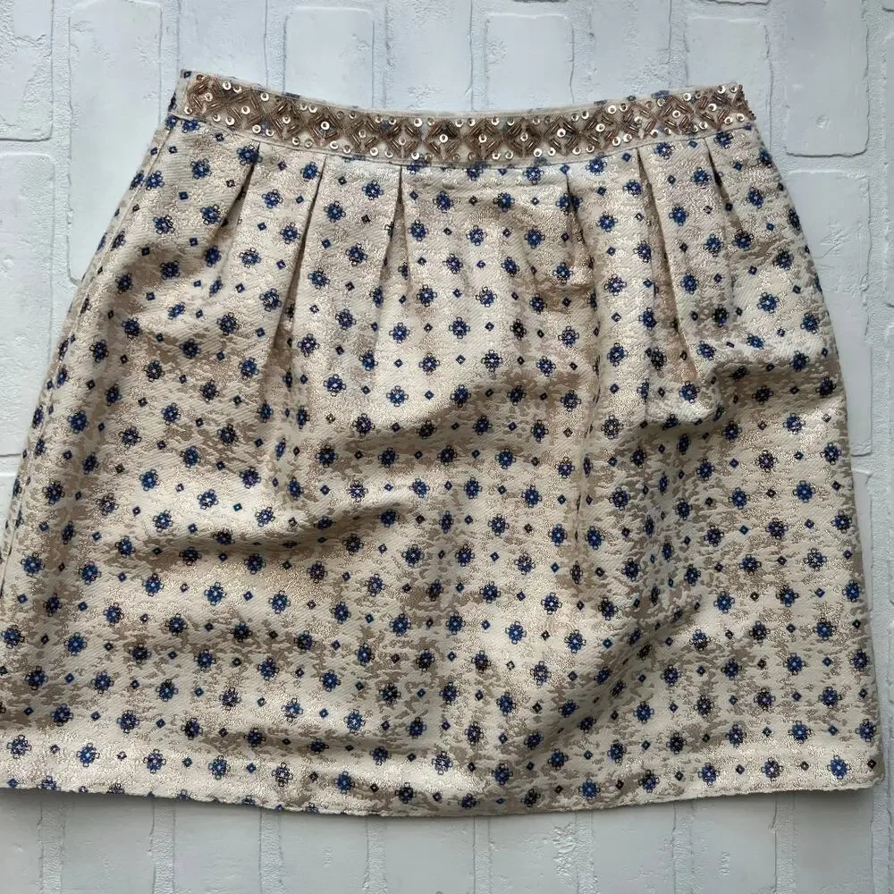 Miami Tulip Style Beaded Cream and Gold tapestry Skirt casual or dressy - sz M - Picture 1 of 6